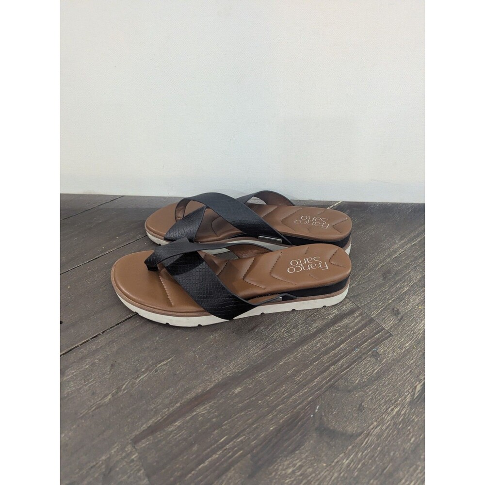 Franco Sarto Black Leather Criss Cross Toe Slide Sandals Size 9